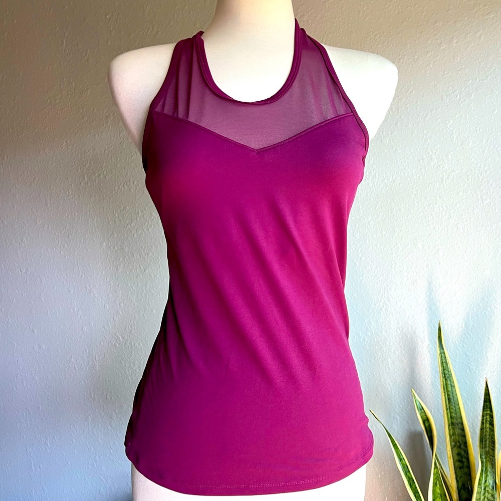 Soybu Magenta Mesh Yoke Racerback Tank Top